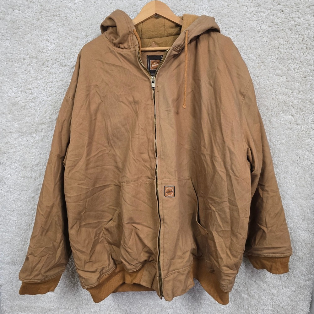 Clench Jeans Work Jacket Mens 4XL Brown‎ Canvas Quilted Lined Hooded